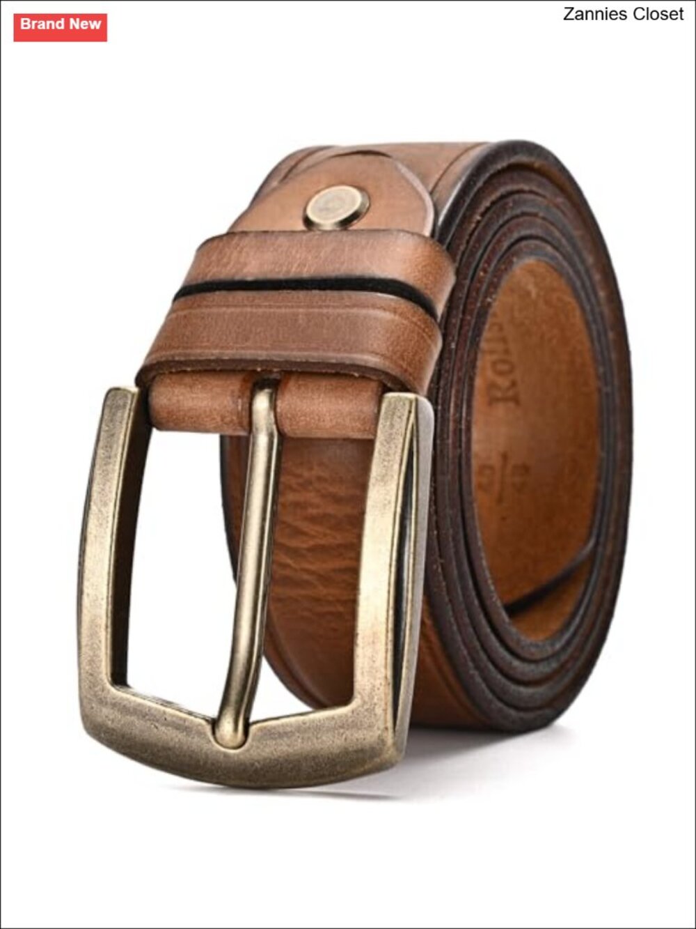 Full Grain Genuine Leather Belt Men 1.5" Western Brass Buckle Gift Box